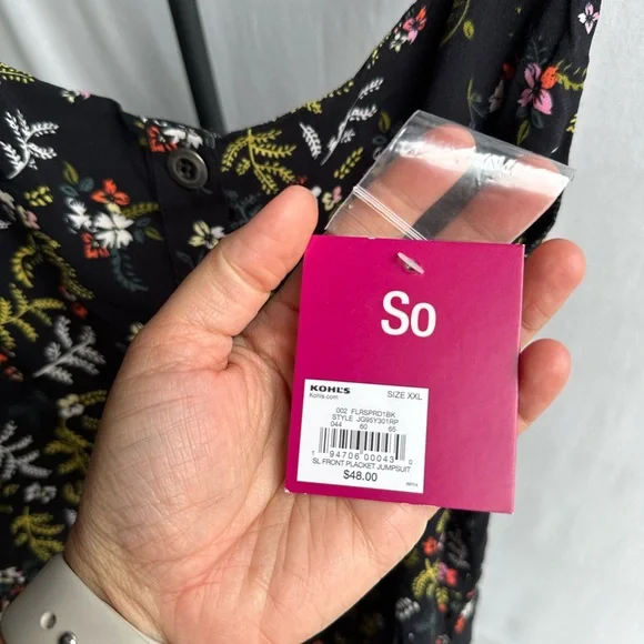 NWT SO Black Floral Straight Leg Jumpsuit / Size XXL - Picture 6 of 6